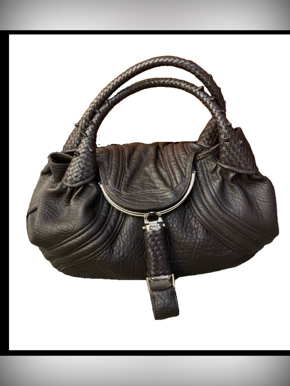 Fendi Brown gold Braided-Handle Leather Shoulder authentic spy Bag